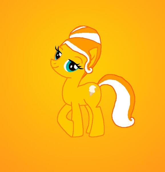 Size: 642x666 | Tagged: safe, artist:katiegirlsforever, derpibooru import, oc, oc:orange cream, unofficial characters only, earth pony, pony, bow, cute, female, flower, flower in hair, g4, gradient background, image, jpeg, lidded eyes, mare, ocbetes, offspring, open mouth, open smile, orange background, orange coat, orange hair, orange mane, orange tail, parent:aunt orange, parent:uncle orange, parents:the oranges, simple background, smiling, solo, tail, teal eyes, two toned hair, two toned mane, two toned tail