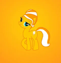 Size: 642x666 | Tagged: safe, artist:katiegirlsforever, derpibooru import, oc, oc:orange cream, unofficial characters only, earth pony, pony, bow, cute, female, flower, flower in hair, g4, gradient background, image, jpeg, lidded eyes, mare, ocbetes, offspring, open mouth, open smile, orange background, orange coat, orange hair, orange mane, orange tail, parent:aunt orange, parent:uncle orange, parents:the oranges, simple background, smiling, solo, tail, teal eyes, two toned hair, two toned mane, two toned tail