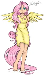 Size: 1776x3029 | Tagged: safe, artist:aphexangel, derpibooru import, fluttershy, human, clothes, dress, g4, humanized, image, png, solo, tail, tailed humanization, winged humanization, wings