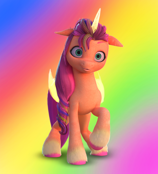 Size: 1920x2113 | Tagged: safe, artist:fynamic, derpibooru import, sunny starscout, alicorn, g5, my little pony: a new generation, female, gradient background, horn, image, png, race swap, rainbow background, sunnycorn, wings