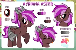 Size: 4000x2661 | Tagged: safe, artist:jennieoo, derpibooru import, oc, oc:ayriana aster, unofficial characters only, pegasus, :p, bow, clothes, image, one eye closed, pegasus oc, png, raised hoof, reference sheet, skirt, smiling, smirk, solo, tongue out, wings, wink
