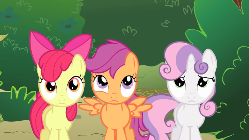 Size: 1302x731 | Tagged: safe, derpibooru import, screencap, apple bloom, scootaloo, sweetie belle, earth pony, pegasus, pony, unicorn, the show stoppers, cutie mark crusaders, female, g4, horn, image, png