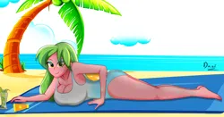 Size: 3140x1641 | Tagged: suggestive, artist:danielitamlp, derpibooru import, lemon zest, human, equestria girls, beach, breasts, busty lemon zest, clothes, female, g4, image, one-piece swimsuit, palm tree, png, sexy, solo, swimsuit, tree