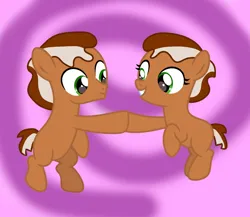 Size: 2400x2080 | Tagged: safe, artist:edwardhamham, derpibooru import, oc, oc:cinnamon applecake, pony, base used, colt, duo, duo male and female, female, filly, foal, g4, image, male, png, rule 63