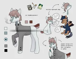 Size: 3200x2500 | Tagged: safe, artist:sivelu, derpibooru import, oc, unofficial characters only, earth pony, pony, cap, cigarette, clothes, duo, hat, image, jacket, male, png, reference sheet, sitting, smoking, stallion