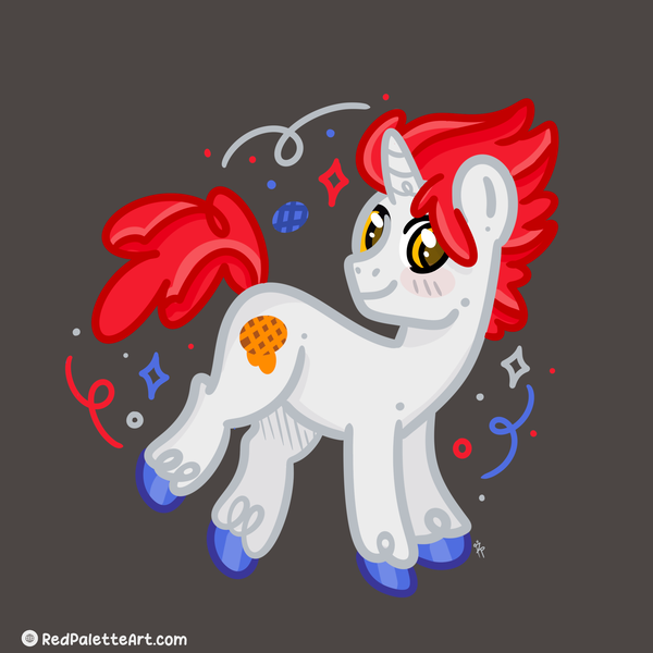Size: 2500x2500 | Tagged: safe, artist:redpalette, derpibooru import, oc, oc:stroopwafeltje, unofficial characters only, pony, unicorn, cute, digital art, horn, image, male, png, ponycon holland, smiling, solo, stallion, trotting, unicorn oc, unshorn fetlocks