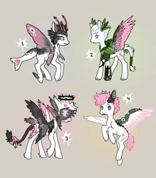 Size: 3500x4000 | Tagged: safe, artist:sivelu, derpibooru import, oc, unofficial characters only, merpony, pegasus, pony, abstract background, adoptable, amputee, antennae, artificial wings, augmented, bow, fins, fish tail, halo, head wings, heterochromia, image, jpeg, leonine tail, male, multiple wings, prosthetic ear, prosthetic limb, prosthetic wing, prosthetics, spread wings, stallion, tail, tail bow, transparent wings, unshorn fetlocks, winged hooves, wings