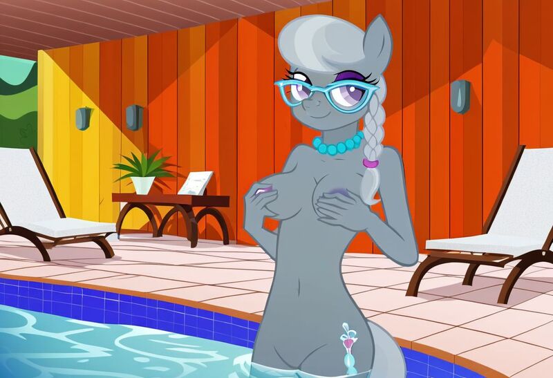 Size: 1216x832 | Tagged: questionable, ai content, machine learning generated, stable diffusion, silver spoon, anthro, earth pony, backyard, breast fondling, busty silver spoon, exhibitionism, flirty, inviting, jpeg, lawn chair, nudity, outdoor masturbation, poolside, seductive pose, sexy, skinny dipping, smiling, solo, standing, sunbathing, swimming pool, table