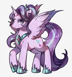Size: 1368x1461 | Tagged: safe, artist:tkotu434, derpibooru import, starlight glimmer, alicorn, pony, alicornified, crown, female, g4, hoof shoes, horn, image, jewelry, jpeg, looking at you, mare, peytral, princess shoes, race swap, raised hoof, regalia, smiling, smiling at you, solo, spread wings, starlicorn, wings, xk-class end-of-the-world scenario