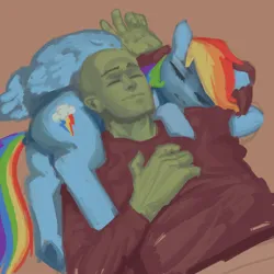 Size: 2000x2000 | Tagged: safe, artist:redruin01, derpibooru import, rainbow dash, oc, oc:anon, human, pegasus, pony, clothes, duo, female, g4, image, lying down, mare, png, sleeping