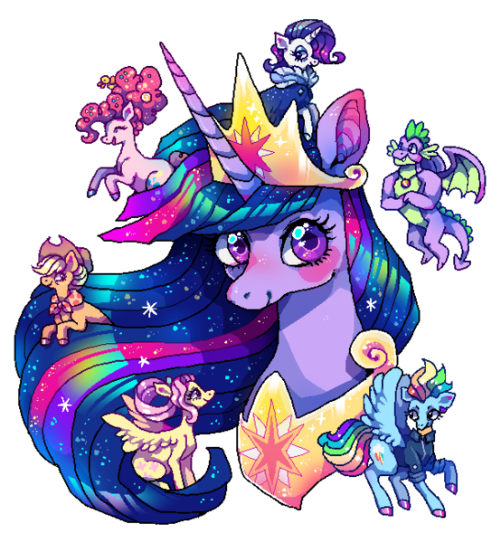 Size: 600x650 | Tagged: safe, artist:njeekyo, derpibooru import, applejack, fluttershy, pinkie pie, princess twilight 2.0, rainbow dash, rarity, spike, twilight sparkle, twilight sparkle (alicorn), alicorn, dragon, earth pony, pegasus, pony, unicorn, the last problem, blush sticker, blushing, bust, clothes, eyes closed, female, g4, granny smith's shawl, horn, image, looking at you, male, mane seven, mane six, mare, older, older applejack, older fluttershy, older mane seven, older mane six, older pinkie pie, older rainbow dash, older rarity, older spike, older twilight, older twilight sparkle (alicorn), open mouth, open smile, png, rearing, scarf, simple background, smiling, smiling at you, spread wings, transparent background, winged spike, wings