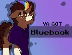 Size: 1348x1048 | Tagged: suggestive, artist:bluemoon, derpibooru import, oc, oc:bluebook, pony, unicorn, banned from equestria daily, animated, clothes, coat markings, commission, curved horn, genderfluid, gif, glasses, horn, image, multicolored hair, rainbow hair, socks (coat marking), solo, sweater, ya got, ych example, your character here