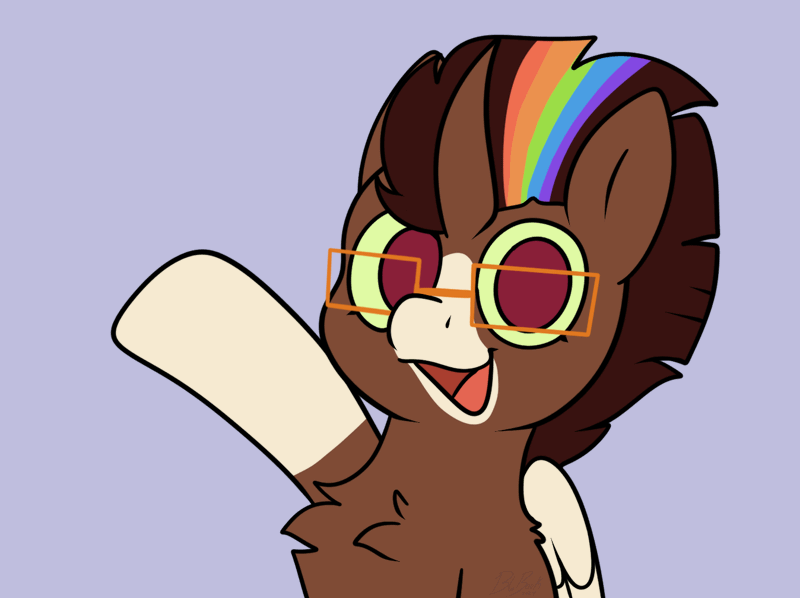 Size: 1348x1007 | Tagged: safe, artist:bluemoon, derpibooru import, oc, oc:bluebook, alicorn, pony, animated, coat markings, curved horn, gif, glasses, horn, image, looking at you, multicolored hair, open mouth, rainbow hair, smiling, smiling at you, socks (coat marking), solo, waving