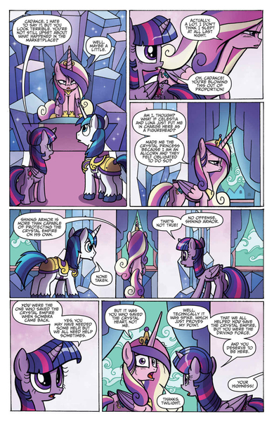 Size: 1016x1562 | Tagged: safe, artist:agnesgarbowska, derpibooru import, idw, princess cadance, shining armor, twilight sparkle, alicorn, pony, unicorn, spoiler:comic, spoiler:comicff30, crystal empire, depressed, depression, female, g4, horn, image, jpeg, mare, official comic