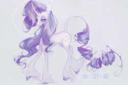 Size: 1000x668 | Tagged: safe, artist:xijoh_, derpibooru import, rarity, classical unicorn, pony, unicorn, abstract background, chest fluff, cloven hooves, curved horn, ear fluff, ear piercing, earring, female, g4, horn, image, jewelry, jpeg, leonine tail, mare, piercing, solo, unshorn fetlocks