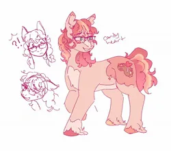 Size: 2048x1822 | Tagged: safe, artist:pasteljesterz, derpibooru import, oc, oc:candy heart, unofficial characters only, earth pony, pony, chest fluff, ear fluff, exclamation point, female, glasses, image, interrobang, jpeg, mare, question mark, simple background, solo, unshorn fetlocks, white background, wip
