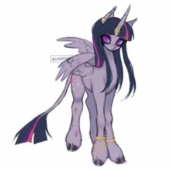 Size: 1440x1440 | Tagged: safe, artist:bioluminescentfarts, derpibooru import, twilight sparkle, twilight sparkle (alicorn), alicorn, pony, bracelet, ear piercing, earring, female, g4, horn, horn jewelry, image, jewelry, jpeg, leonine tail, mare, piercing, simple background, solo, tail, unshorn fetlocks, white background