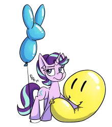 Size: 885x1004 | Tagged: safe, artist:ponballoon, derpibooru import, starlight glimmer, pony, unicorn, balloon, female, g4, helium tank, horn, image, mare, png, simple background, solo, squish, starlooner glimmer, stomping, that pony sure does love balloons, transparent background