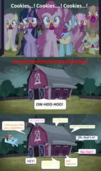 Size: 1280x2160 | Tagged: artist needed, safe, anonymous artist, artist:cloudy glow, derpibooru import, edit, edited screencap, screencap, big macintosh, cheerilee, cherry berry, cup cake, fluttershy, mochaccino, pinkie pie, pound cake, pumpkin cake, rainbow dash, rare find, spike, twilight sparkle, alicorn, dragon, earth pony, pegasus, pony, unicorn, 28 pranks later, airhorn, alternate ending, alternate scenario, backfire, barn, comic, cookie zombie, derp, female, flying, foal, g4, grin, horn, image, implied apple bloom, implied applejack, implied fluttershy, implied rarity, implied scootaloo, implied spike, implied sweetie belle, karma, male, mare, mario and sonic at the olympic games, open mouth, payback, png, prank fail, prank gone wrong, reference, reference in the description, revenge, smiling, stallion