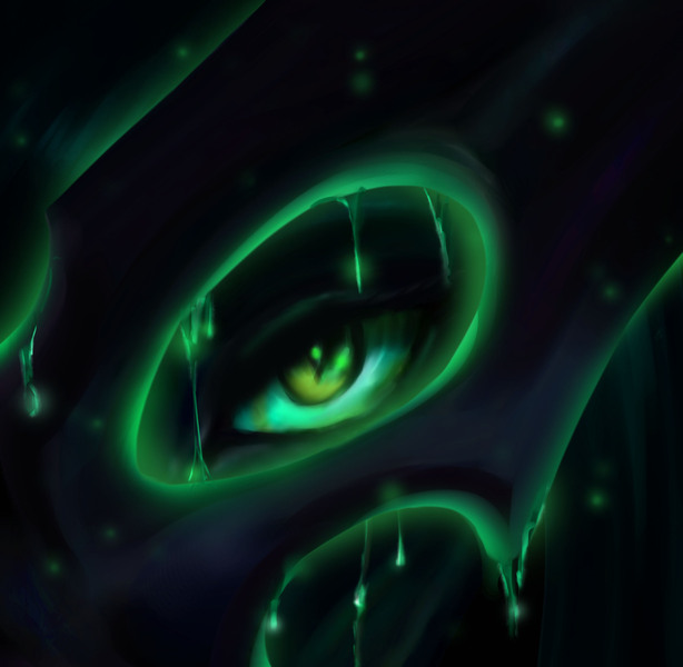 Size: 2258x2207 | Tagged: safe, artist:polnocnykot, derpibooru import, queen chrysalis, changeling, changeling queen, pony, angry, changeling slime, close-up, crying, dark, digital art, evil, eyelashes, eyeshadow, female, g4, glow, glowing eyes, green eyes, image, jpeg, looking at you, makeup, mare, night, raised hoof, slime, solo, tears of anger, teary eyes