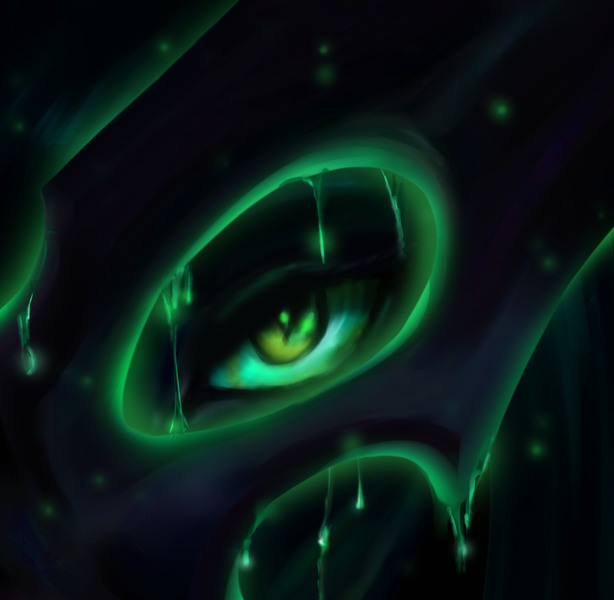 Size: 2258x2207 | Tagged: safe, artist:polnocnykot, derpibooru import, queen chrysalis, changeling, changeling queen, g4, angry, changeling slime, close-up, crying, dark, digital art, evil, eyelashes, eyeshadow, female, glow, glowing eyes, green eyes, image, jpeg, looking at you, makeup, night, raised hoof, slime, solo, tears of anger, teary eyes