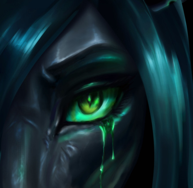 Size: 2258x2207 | Tagged: safe, artist:polnocnykot, derpibooru import, queen chrysalis, changeling, changeling queen, pony, angry, bust, changeling slime, close-up, crying, dark, digital art, evil, eyebrows, eyelashes, eyeshadow, female, female focus, g4, glow, glowing eyes, green eyes, image, jpeg, looking at you, makeup, mare, night, portrait, solo, solo focus, tears of anger, teary eyes