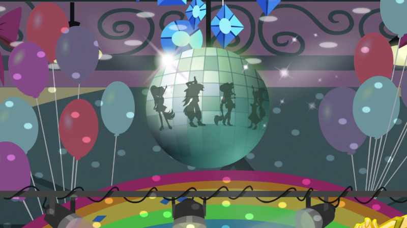 Size: 1280x718 | Tagged: safe, derpibooru import, applejack, rainbow dash, sci-twi, sunset shimmer, twilight sparkle, equestria girls, dance magic (song), disco ball, equestria girls specials, g4, image, my little pony equestria girls: dance magic, png