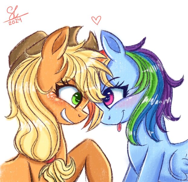 Size: 1280x1236 | Tagged: safe, artist:galaxy swirl, derpibooru import, applejack, rainbow dash, earth pony, pegasus, pony, appledash, female, g4, image, jpeg, lesbian, shipping