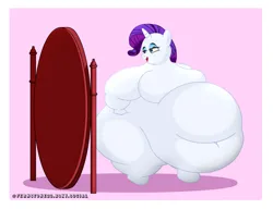 Size: 1280x984 | Tagged: suggestive, derpibooru import, rarity, anthro, unguligrade anthro, unicorn, arm hooves, bbw, belly, big belly, big breasts, bingo wings, breasts, busty rarity, fat, featureless breasts, female, horn, huge belly, huge breasts, image, impossibly large belly, jpeg, mirror, morbidly obese, obese, open mouth, open smile, raritubby, smiling, solo, solo female, thighs, thunder thighs