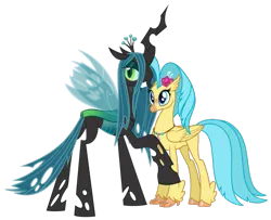 Size: 951x771 | Tagged: safe, derpibooru import, edit, editor:scribbly07, vector edit, princess skystar, queen chrysalis, changeling, changeling queen, hippogriff, my little pony: the movie, couple, duo, female, image, implied shipping, png, shipping, vector