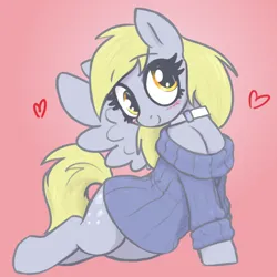 Size: 1900x1900 | Tagged: safe, artist:t72b, derpibooru import, derpy hooves, pegasus, pony, blushing, choker, clothes, dress, female, image, mare, png, simple background, sitting, solo, spread wings, sweater, wings