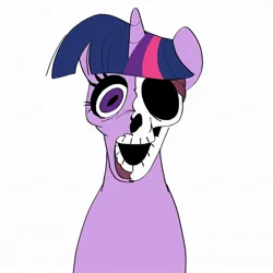 Size: 1080x1080 | Tagged: grimdark, artist:plum, twilight sparkle, twilight sparkle (alicorn), alicorn, pony, female, hoers, horn, image, jpeg, mare, mlp infection, open mouth, simple background, skull, solo, white background