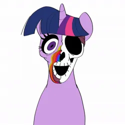 Size: 1080x1080 | Tagged: grimdark, alternate version, artist:plum, twilight sparkle, twilight sparkle (alicorn), alicorn, pony, cookie zombie, female, hoers, horn, image, jpeg, mare, mlp infection, open mouth, simple background, skull, solo, white background