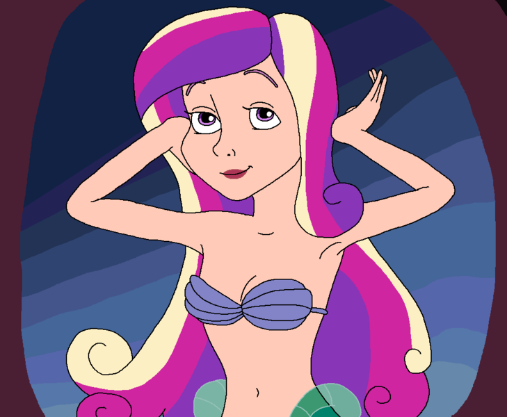 Size: 1030x848 | Tagged: safe, artist:ocean lover, derpibooru import, princess cadance, human, mermaid, ariel, arm behind head, beautiful, beautiful eyes, beautiful hair, belly button, bra, clothes, disney, disney princess, disney style, human coloration, humanized, humming, image, lidded eyes, light skin, lips, long hair, mermaidized, mermay, mirror, ms paint, multicolored hair, ocean, png, pretty, princess ariel, purple eyes, reflection, seashell, seashell bra, singing, smiling, species swap, the little mermaid, underwater, underwear, water