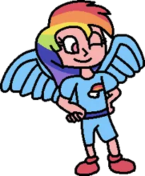 Size: 241x294 | Tagged: safe, artist:mega-poneo, derpibooru import, rainbow dash, human, clothes, humanized, image, png, simple background, transparent background, winged humanization, wings