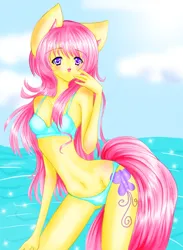 Size: 600x820 | Tagged: safe, artist:mira-san, derpibooru import, sky skimmer, anthro, g2, bikini, clothes, female, image, ocean, png, solo, sunlight, swimsuit, water