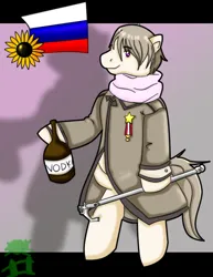 Size: 628x813 | Tagged: safe, artist:mistyrainbowfleece, derpibooru import, ponified, earth pony, pony, alcohol, bipedal, clothes, hetalia, hoof hold, image, male, nation ponies, png, russia, solo, vodka