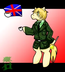 Size: 628x689 | Tagged: safe, artist:mistyrainbowfleece, derpibooru import, ponified, earth pony, pony, bipedal, clothes, food, hetalia, hoof hold, image, magic wand, male, nation ponies, png, solo, tea, united kingdom