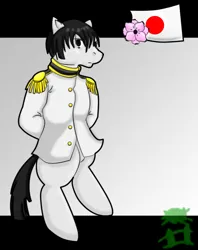 Size: 628x793 | Tagged: safe, artist:mistyrainbowfleece, derpibooru import, ponified, earth pony, pony, bipedal, clothes, hetalia, image, japan, male, nation ponies, png, solo, uniform