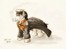 Size: 1047x784 | Tagged: safe, artist:scale, derpibooru import, ponified, earth pony, pony, cigarette, clothes, corto maltese, ear piercing, earring, image, jewelry, jpeg, male, piercing, sailor, solo, traditional art