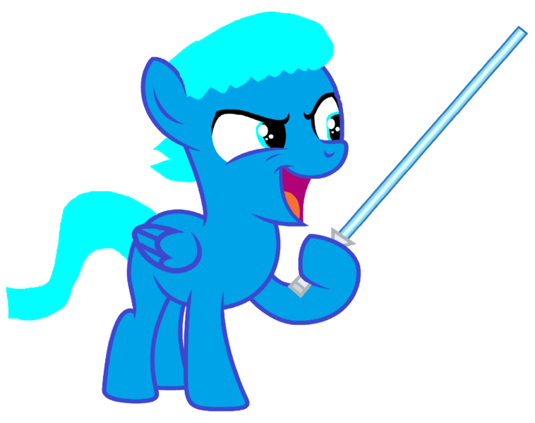 Size: 3264x2584 | Tagged: safe, artist:memeartboi, derpibooru import, oc, ponified, pegasus, pony, colt, colt oc, confident, cute, determination, determined, determined look, foal, gumball watterson, happy, image, laughing, lightsaber, male, male oc, pegasus oc, pegasus wings, png, simple background, star wars, the amazing world of gumball, weapon, white background, wings