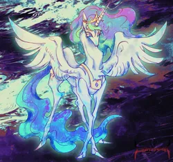 Size: 2376x2222 | Tagged: safe, artist:shiji029, derpibooru import, princess celestia, alicorn, pony, abstract background, female, image, jpeg, mare, solo, spread wings, wings