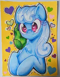Size: 2100x2680 | Tagged: safe, artist:floralshitpost, derpibooru import, linky, shoeshine, oc, oc:anon, pony, blushing, chest fluff, copic, disembodied hand, fur, hand, heart, heart background, heart eyes, image, jpeg, markers, simple background, traditional art, wingding eyes