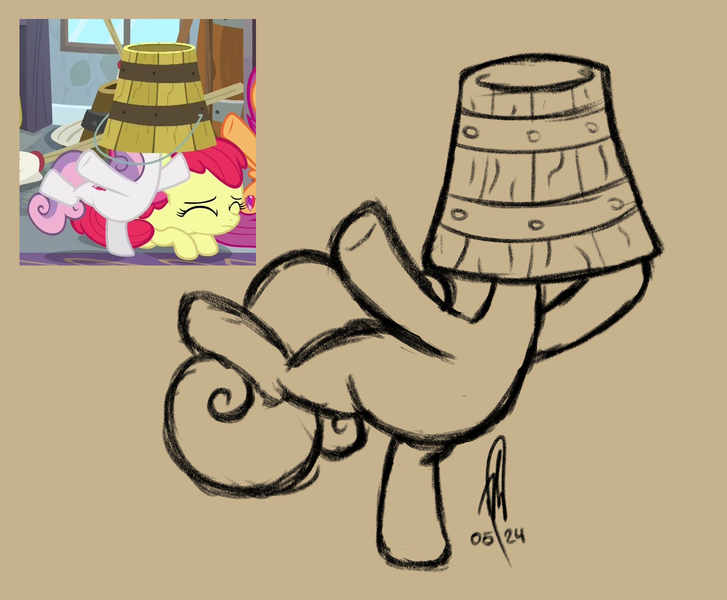 Size: 1454x1200 | Tagged: safe, artist:hopefulsparks, derpibooru import, sweetie belle, pony, female, filly, foal, g4, image, monochrome, png, scene interpretation, screencap reference, simple background, sketch