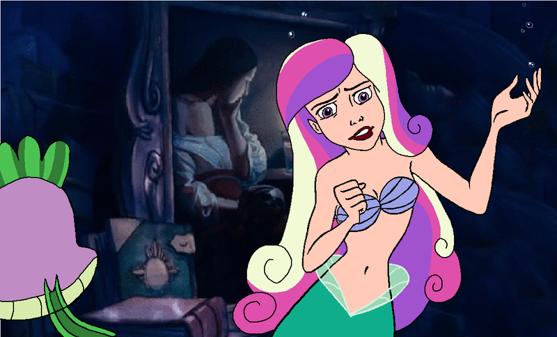 Size: 1114x674 | Tagged: safe, artist:ocean lover, derpibooru import, edit, edited screencap, screencap, princess cadance, spike, fish, human, mermaid, ariel, bare shoulders, beautiful, belly button, bra, bubble, clothes, disney, disney princess, disney style, fins, flounder (the little mermaid), human coloration, humanized, image, lips, long hair, looking down, mermaid princess, mermaidized, ms paint, multicolored hair, ocean, painting, part of your world, png, pretty, princess ariel, purple eyes, scene interpretation, seashell, seashell bra, seaweed, singing, sleeveless, species swap, swimming, tail, tail fin, the little mermaid, underwater, underwear, water