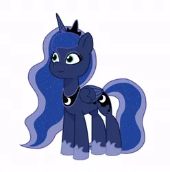 Size: 640x645 | Tagged: safe, artist:jazzhooves, derpibooru import, princess luna, alicorn, pony, g5, colored wings, crown, ethereal mane, ethereal tail, eyeshadow, female, g4, g4 to g5, gauntlet, generation leap, image, jewelry, jpeg, makeup, regalia, simple background, solo, tail, white background, wings