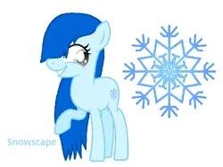 Size: 724x543 | Tagged: safe, artist:lanternomega, artist:salty air, derpibooru import, oc, oc:snowscape, unofficial characters only, earth pony, pony, base used, blue, blue coat, blue mane, female, hair over one eye, image, mare, no tail, parent:vinyl scratch, png, smiling, snow, snowflake, snowflake cutie mark, teenager, white eyes
