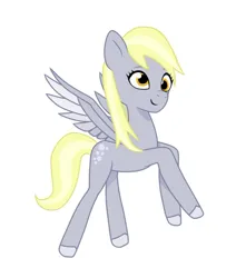Size: 640x725 | Tagged: safe, artist:jazzhooves, derpibooru import, derpy hooves, pegasus, pony, g5, derp, female, flying, g4, g4 to g5, generation leap, image, jpeg, simple background, smiling, solo, thin, white background