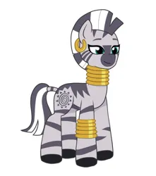 Size: 640x725 | Tagged: safe, artist:jazzhooves, derpibooru import, zecora, zebra, g5, ear piercing, earring, female, g4, g4 to g5, generation leap, image, jewelry, jpeg, leg rings, neck rings, piercing, simple background, smiling, solo, white background
