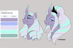 Size: 2048x1342 | Tagged: safe, artist:aztrial, derpibooru import, alicorn, pony, g5, alternate hairstyle, female, image, jpeg, mare, opaline arcana, redesign, reference sheet, solo